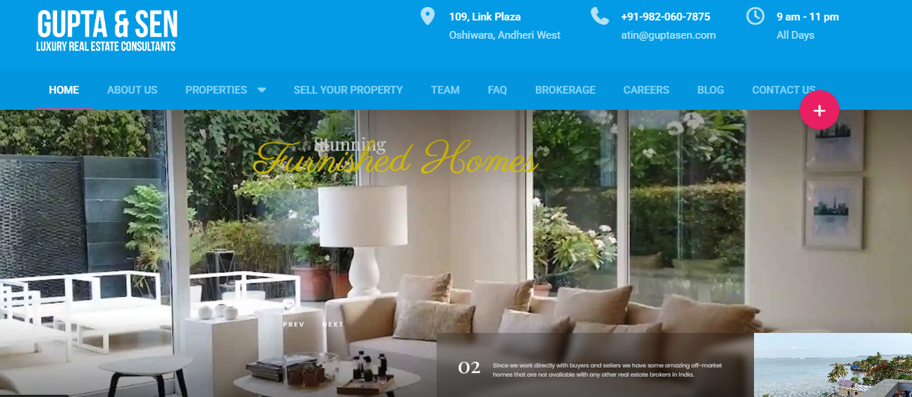 Real estate agency website showcasing prime coastal locations in India.