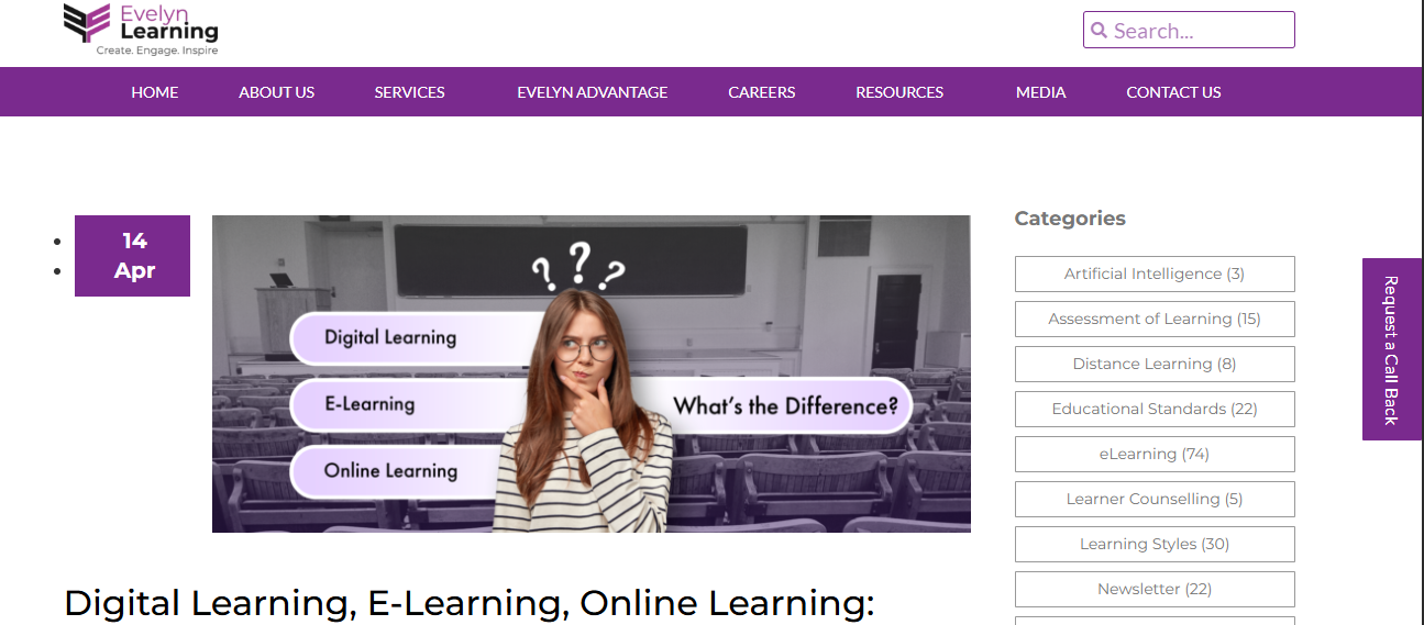 Education & e-learning website hero highlighting digital learning paths.